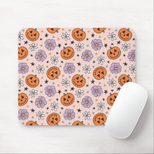 Fun Halloween Pumpkins and Flowers Pattern Mouse Pad