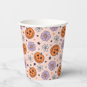Fun Halloween Pumpkins and Flowers Pattern Paper Cups