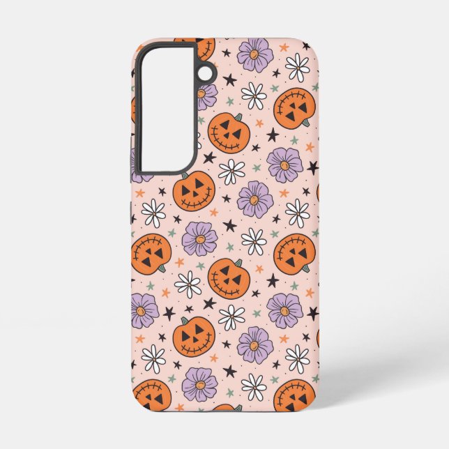 Fun Halloween Pumpkins and Flowers Pattern Samsung Galaxy Case (Back)
