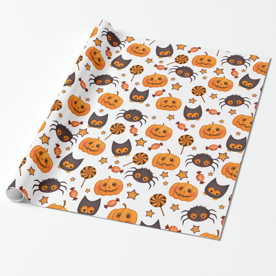 Fun Halloween Pumpkins Pattern Illustration Wrapping Paper | Zazzle