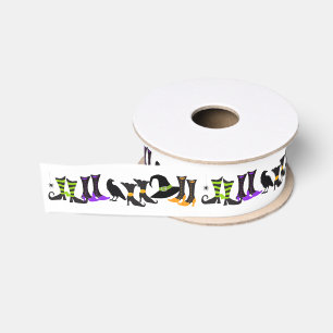 Fun Halloween Ribbon with Spiders Crows Witch Hats