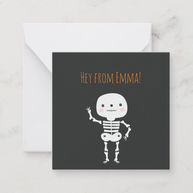 Fun Halloween Skeleton Grey Personalizable Custom Note Card (Front)