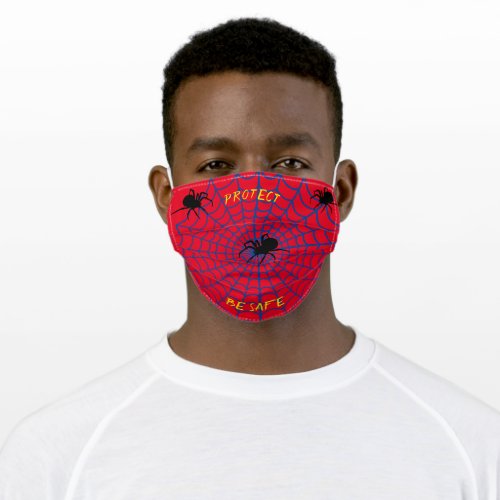 Fun Halloween Spider Web Red Blue Gold Adult Cloth Face Mask