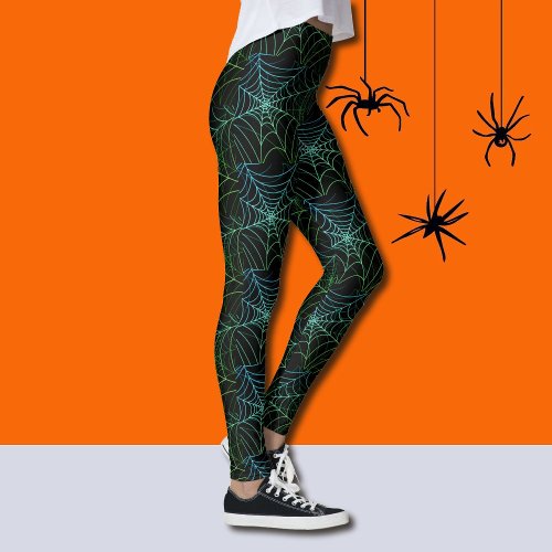 Fun Halloween Spiderweb Pattern Black XS to XL Leggings