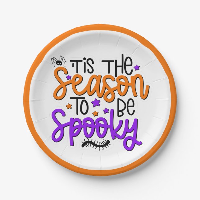 Fun Halloween Spooky Quote Orange Purple Party Paper Plates (Front)