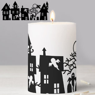 Fun Halloween Spooky Village Pillar Candle
