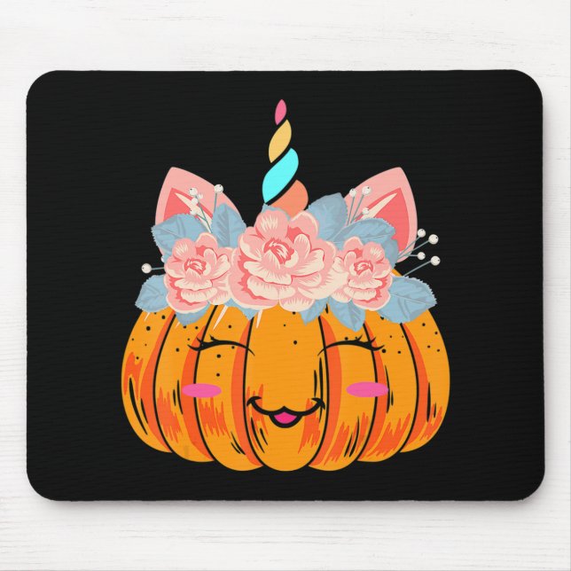 Fun Halloween Thanksgiving Cute Unicorn Pumpkin Co Mouse Pad (Front)