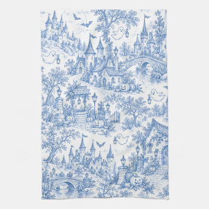 Fun Halloween Toile Pattern Spooky Village Ghosts Kitchen Towel