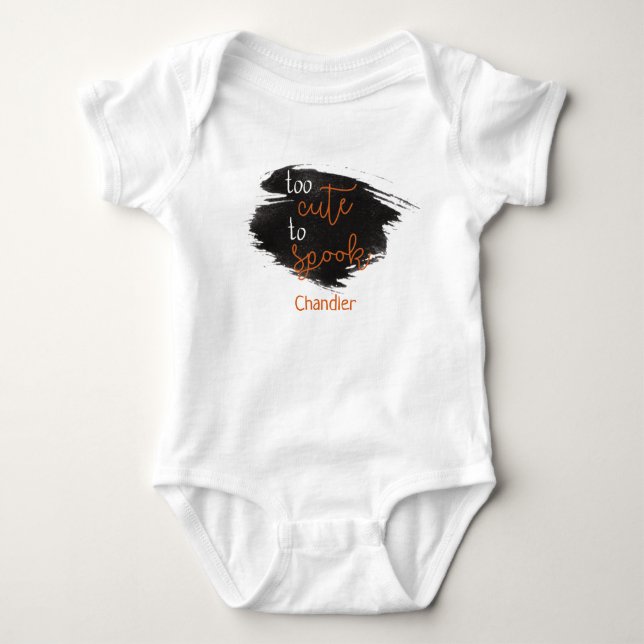 Fun Halloween Too Cute To Spook Baby Name Baby Bodysuit (Front)