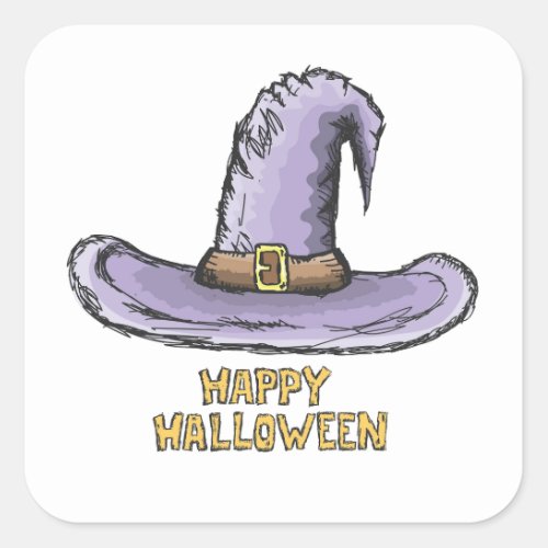 Fun Halloween Witch Hat _ Trick_or_Treating Sticke Square Sticker