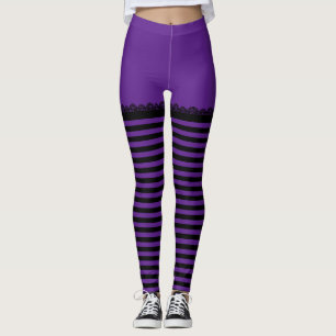 Fun Halloween Witch Purple Black Striped Leggings