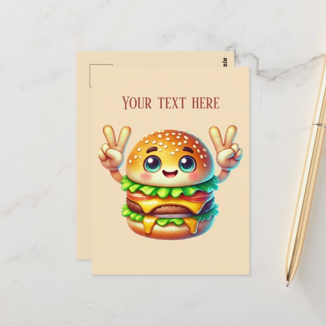 Fun hamburger add text food lovers postcard (Front/Back In Situ)