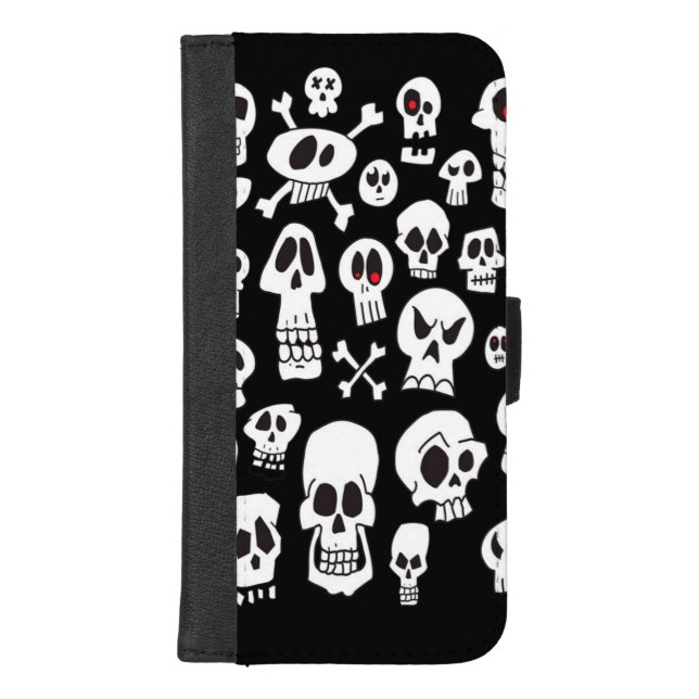 Fun Hand Drawn Cartoon Skulls iPhone Wallet Case (Front)