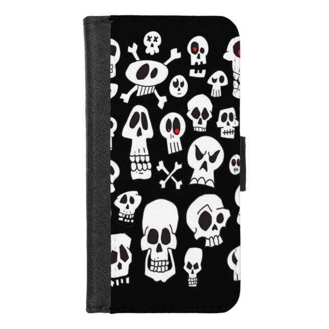 Fun Hand Drawn Cartoon Skulls iPhone Wallet Case (Front)