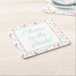 Fun Hand Drawn Cocktail Pattern Bridal Shower Square Paper Coaster<br><div class="desc">Fun Hand Drawn Cocktail Pattern Bold Colorful Bridal Shower Square Paper Coaster</div>