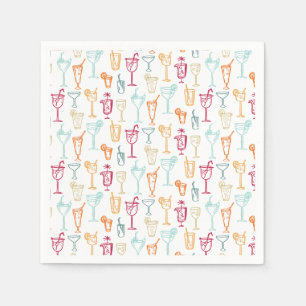 Fun Hand Drawn Cocktail Pattern Wedding Party Napkins