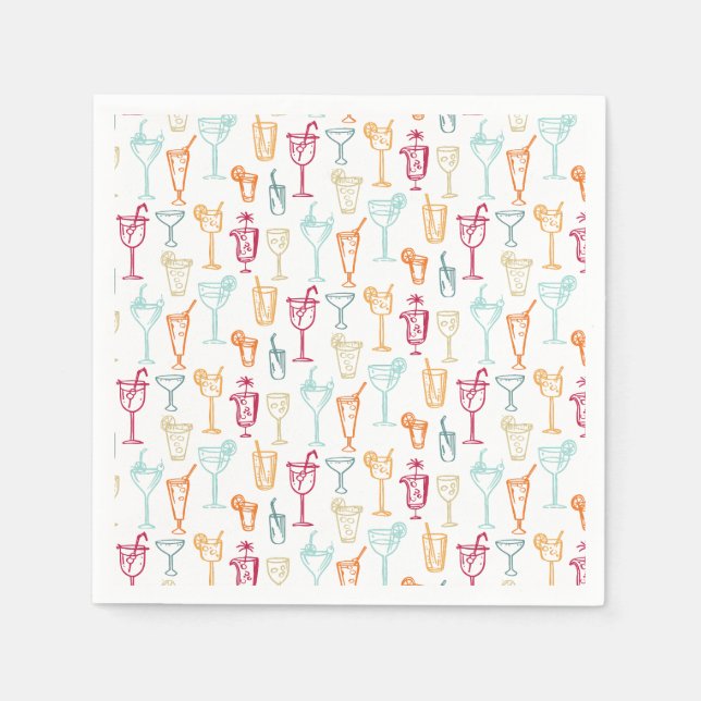 Fun Hand Drawn Cocktail Pattern Wedding Party Napkins (Front)