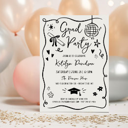 Fun Hand Drawn Doodle Grad Party Invitation