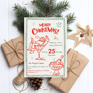 Fun Hand Drawn Doodle Merry Christmas Cocktail Invitation