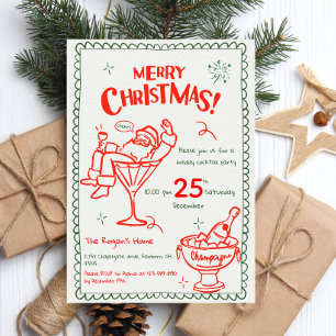 Fun Hand Drawn Doodle Merry Christmas Cocktail Invitation