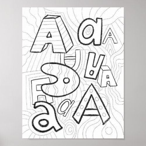 Fun Hand Drawn Letters A Coloring Page Alphabet Poster