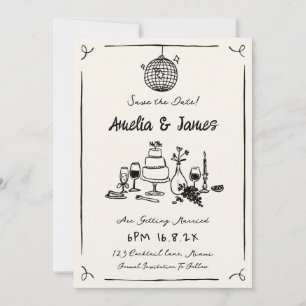 Fun Hand Drawn Save the date Quirky wedding Invitation