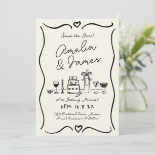 Fun Hand Drawn Save the date Quirky wedding Invitation