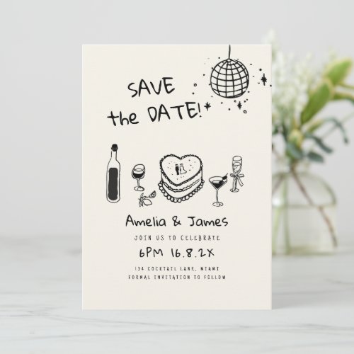 Fun Hand Drawn Save the date wedding Invitation