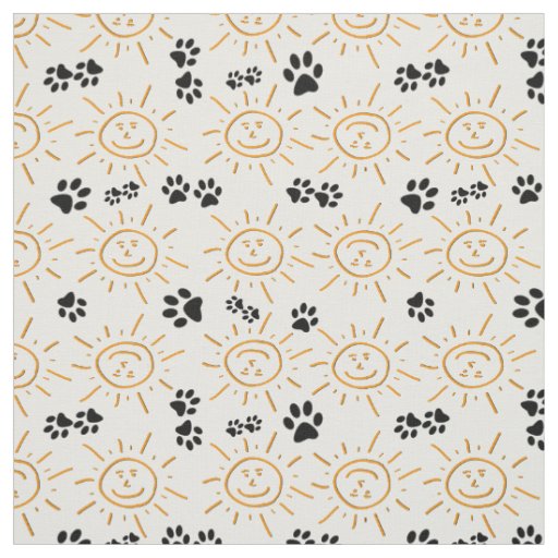 Fun Hand Drawn Sun With Pet Paws Fabric