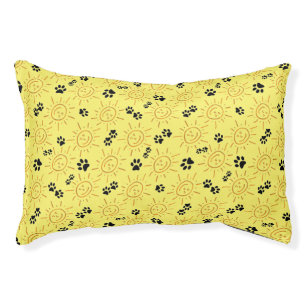 Fun Hand Drawn Sunshine Black Paws Over Yellow Pet Bed