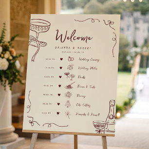 Fun Hand Drawn Wedding Day Timeline Welcome Sign