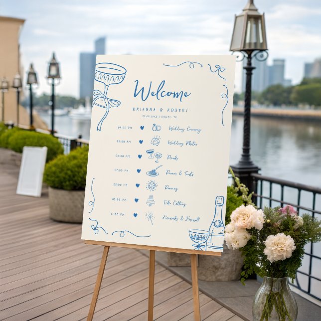 Fun Hand Drawn Wedding Day Timeline Welcome Sign (Creator Uploaded)