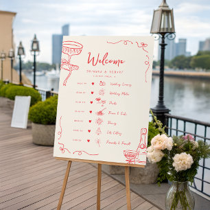 Fun Hand Drawn Wedding Day Timeline Welcome Sign