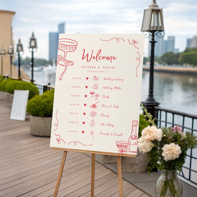 Fun Hand Drawn Wedding Day Timeline Welcome Sign (Creator Uploaded)