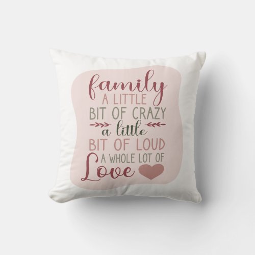 Fun Hand Lettered Dusty Pink Family Quote Throw Pillow