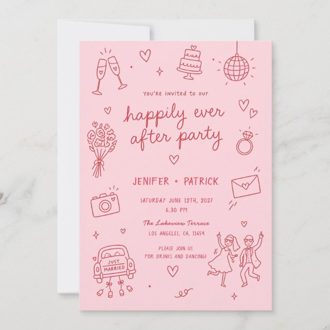 Fun Hand Wedding Drawn Party Invitations (Front)