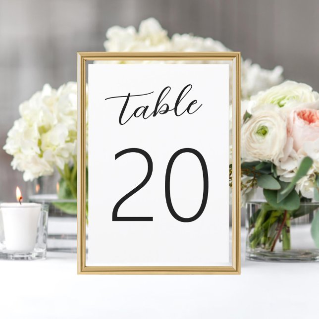 Fun Hand-written Black White Wedding Table Number (Creator Uploaded)