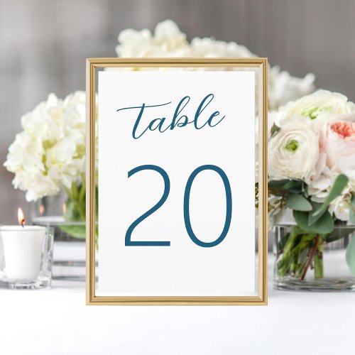 Fun Hand_written Blue White Wedding Table Number