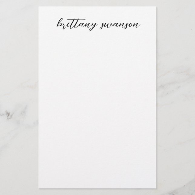 Fun Hand-written style Name in Black and White Stationery (Front)