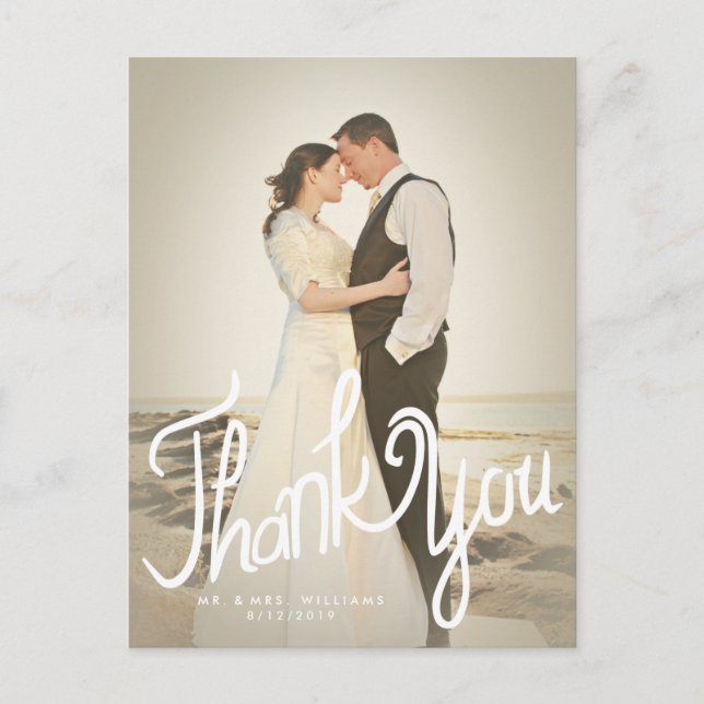 Fun Handwrite Photo Filter Thank You Postcard (Front)