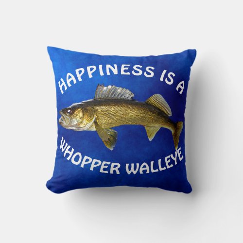 Fun Happiness Is Walleye Pike on Blue Throw Pill Throw Pillow