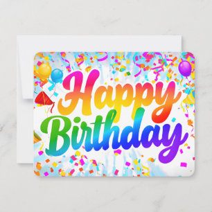 Fun Happy Birthday Card Rainbow Text and Confetti 