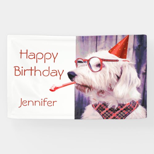 Fun Happy Birthday Cute Dog Celebrating Banner