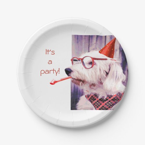 Fun Happy Birthday Cute Dog Celebrating Paper Plates