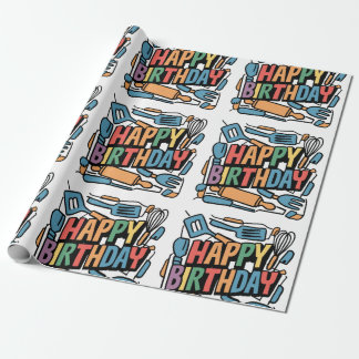 Fun Happy Birthday for Cooks Abstract Wrapping Paper