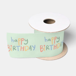Fun Happy Birthday Green Pastel  Kids Party Ribbon
