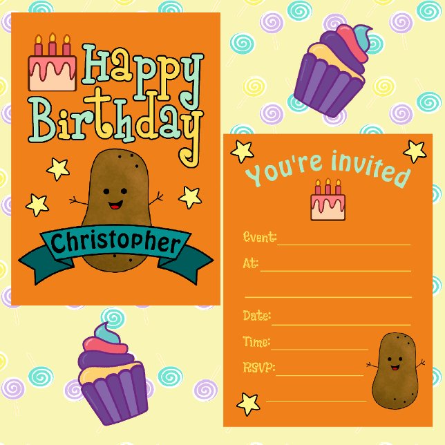 Fun Happy Birthday Potato Personalized Invitation (Cute Potato Birthday Invitations)