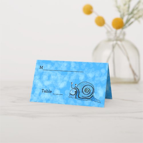 Fun Happy Blue Pattern Snail Bright Aqua Place Card