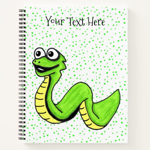 Fun Happy Bright Green Yellow Snake on Polka Dots Notebook