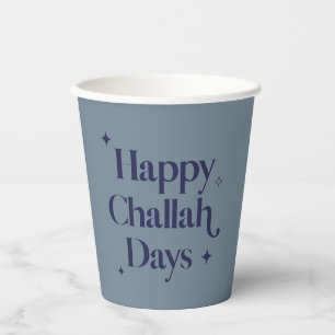 Fun Happy Challah Days Hanukkah Blue Paper Cups
